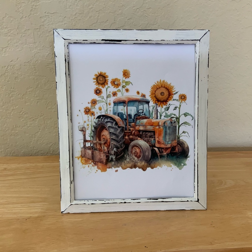 Farmhouse Sunflowers and Rustic tractor picture 8x10 w/frame